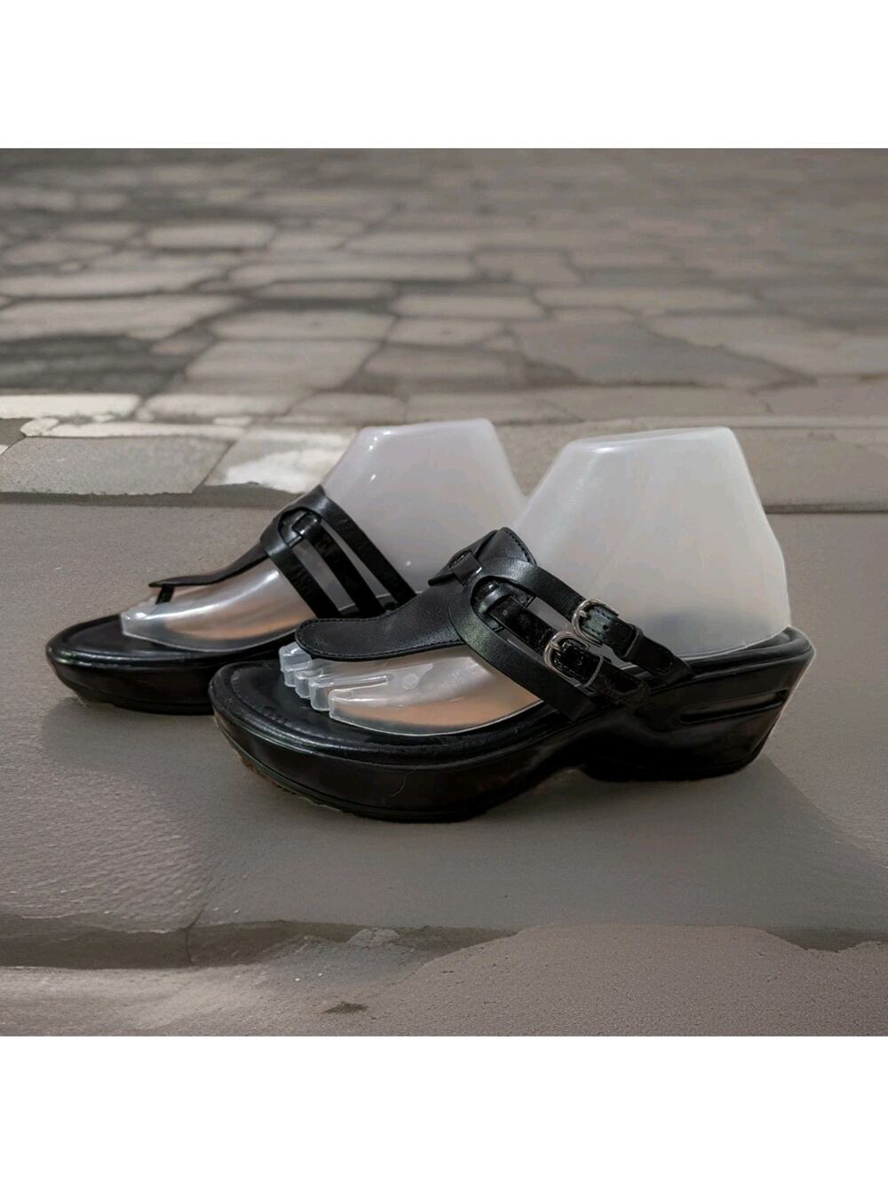 Cole Haan NikeAir Collab Thong Wedge Sandals Women's Size 8 Black Leather